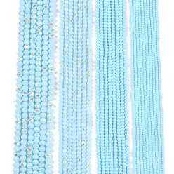 Небесно-голубой Гальванизировать непрозрачные сплошной цвет стеклянные бусы пряди, с половиным покрытием цвета радуги, граненые, рондель, голубой, 8x6 мм, отверстие : 1 мм, около 60~62 шт / нитка, 39~40 см