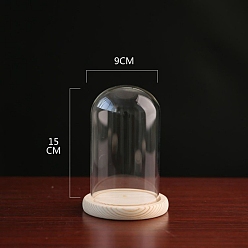 Прозрачный Стеклянный купол, декоративная витрина, колокол баночка террариум с деревянной основой, прозрачные, 90x150 мм