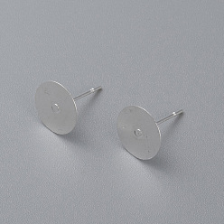 Silver 304 Stainless Steel Stud Earring Findings, Flat Round, Silver, 8x0.3mm, Pin: 0.7mm