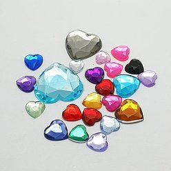 Mixed Color Imitation Taiwan Acrylic Rhinestone Cabochons, Flat Back & Faceted, Heart, Mixed Color, 10x10x3mm, about 1000pcs/bag