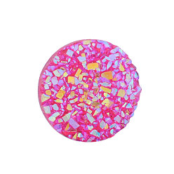 Magenta Resin Cabochons, Imitation Druzy Agate, Flat Round, AB Color Plated, Magenta, 12x3mm
