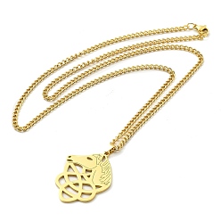 Golden 304 Stainless Steel Pendant Necklaces, Knot with Horse, Golden, 23.82 inch(60.5cm)