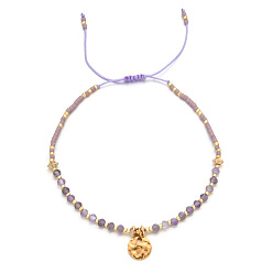 Ляпис-Лазурь Браслет из плетеных бусин из натурального лазурита, регулируемый браслет с плоскими круглыми подвесками