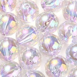Lilac UV Plating Transparent Rainbow Iridescent Acrylic Beads, Round, Lilac, 16x15.5mm, Hole: 3mm