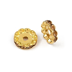 Свет Колорадо Топаз Латунные бусины разделители для поставки стразов, класс А, волнистый край, золото , рондель, свет Колорадо Топаз, 12x4 мм, отверстие : 2.5 мм