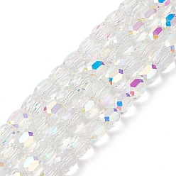 Clear AB Electroplate Opaque Glass Beads, Faceted Barrel, Clear AB, 10x10mm, Hole: 1mm
