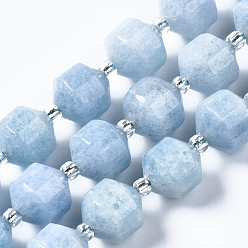 White Jade Natural White Jade Beads Strands, Imitation Aquamarine, with Seed Beads, Faceted, Polygon, 10x9.5mm, Hole: 1.2mm, about 32~33pcs/strand, 14.76 inch~15.28 inch(37.5cm~38.8cm)