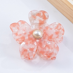 Salmon PVC Claw Hair Clips for Women, with Plastic Beads, Flower, Salmon, 67x77x51mm