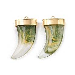 Зеленый 304 подвески из нержавеющей стали, рог, со стеклом, вакуумное покрытие pvd, реальный 18 k позолоченный, зелёные, 34.5x22.5x8 мм, отверстие : 1.8 мм
