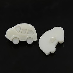 White Acrylic Shank Buttons, 1-Hole, Dyed, Car, White, 17x11x4mm, Hole: 3x2mm