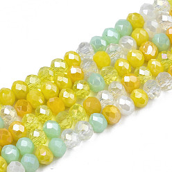 Gold Opaque Glass Beads Strands, Imitation Jade Glass, Faceted Rondelle, Gold, 3x2mm, Hole: 0.8mm, about 186~193pcs/strand, 17.13 inch~17.32 inch(43.5cm~44cm)