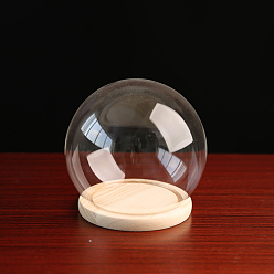 Clear High Borosilicate Glass Dome Cover, Decorative Display Case, Cloche Bell Jar Terrarium with Wood Base, Clear, 180mm