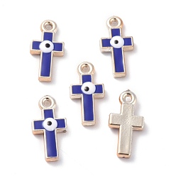 Blue CCB Plastic Enamel Pendants, Cross with Evil Eye, Blue, 21.5x11x4mm, Hole: 1.6mm