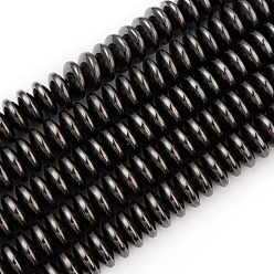 Black Non-Magnetic Synthetic Hematite Beads Strands, Rondelle, Black, 8x3~4mm, Hole: 1mm, about 110~125pcs/strand, 16.5 inch