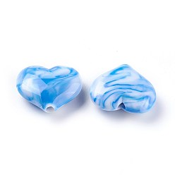 Deep Sky Blue Acrylic Imitation Gemstone Beads, Heart, Deep Sky Blue, 20x23x8~8.5mm, Hole: 2.5~2.8mm, about 230pcs/500g