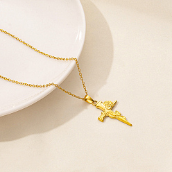 Настоящее золото 18K Ожерелья из нержавеющей стали с подвеской-крестом и цепочкой, украшения для женщин, реальный 18 k позолоченный, 15.75 дюйм (40 см)