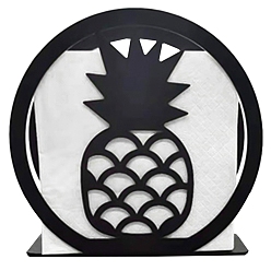Black Iron Napkin Holder, Round with Pineapple Pattern, Black, 12x4.3x10.3cm