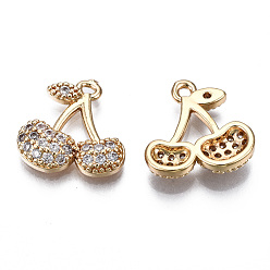 Light Gold Brass Micro Pave Clear Cubic Zirconia Charms, Long-Lasting Plated, Cadmium Free & Lead Free, Cherry, Light Gold, 14.5x15x3mm, Hole: 1.4mm