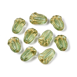 Желто-Зеленый Стеклянные бусины, тюльпан, золотой металл обвитыми, желто-зеленый, 11.5x8x5~5.5 мм, отверстие : 1 мм