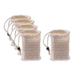 Coconut Brown Cotton and Linen Foaming Nets, Soap Saver Mesh Bag, with Wood Beads, Double Layer Bubble Foam Nets, for Body Facial Cleaning, Coconut Brown, 13.5x9.5cm