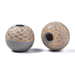 Шифер Серый Расписные бусы из натурального дерева, лазерная гравировка, круглые, шифер серый, 10x9 мм, отверстие : 2.5 мм