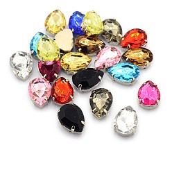 Mixed Color Sew on Rhinestone, Multi-strand Links, Imitation Taiwan Acrylic Rhinestone, with Platinum Plated Brass Prong Settings, Garment Accessories, Faceted Teardrop, Mixed Color, 18x13x6.5mm, Hole: 1mm