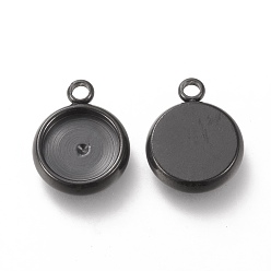 Electrophoresis Black 304 Stainless Steel Pendant Cabochon Settings, Flat Round, Electrophoresis Black, Tray: 8mm, 13x10x3mm, Hole: 1.8mm