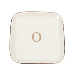 Letter O Керамическая ювелирная тарелка, лоток для хранения, органайзер для косметических украшений, квадратный, Письмо O, 110x110x15 мм