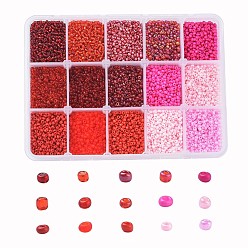 Red 12/0 Glass Seed Beads, Transparent & Frosted Colors & Baking Paint & Opaque Colors Lustered & Opaque Colours &  Trans. Colours Lustered & Silver Lined & Transparent Colours Rainbow & Ceylon, Round, Red, 12/0, 2mm, Hole: 1mm, 15color, 20g/color, 300g/box
