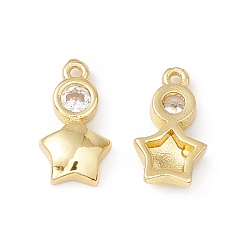 Clear Brass Micro Pave Cubic Zirconia Pendants, Real 18K Gold Plated, Star, Clear, 10x5.5x2mm, Hole: 0.8mm