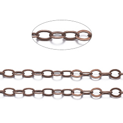 Red Copper Brass Flat Oval Cable Chains, Unwelded, with Spool, Cadmium Free & Nickel Free & Lead Free, Red Copper, 3.3x2.6x0.5mm, about 301.83 Feet(92m)/roll