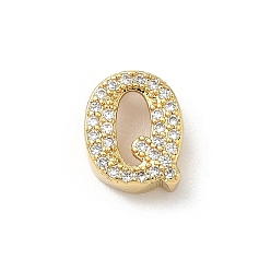 Letter Q Латунные микро проложить кубического циркония прелести, без кадмия и без свинца, долговечный, реальный 18 k позолоченный, Буква Q, 11x9x4.5 мм, отверстие : 2x3.5 мм