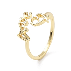 Golden Brass Open Cuff Rings for Women, Word Love, for Valentine's Day, Golden, Inner Diameter: 19mm
