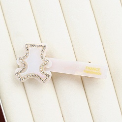 White Bear Cellulose Acetate Claw Hair Clips, with Rhinestone, Hair Accessories for Women & Girls, White, 65x28x15mm