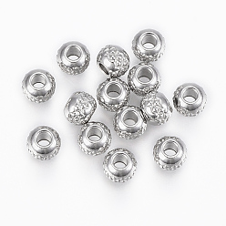 Stainless Steel Color 201 Stainless Steel Beads, Round with Ripples, Stainless Steel Color, 4x3mm, Hole: 1.5mm