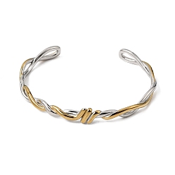 Real Gold Plated & Stainless Steel Color Duo Tone 304 Stainless Steel Twisted Open Cuff Bangles, Real Gold Plated & Stainless Steel Color, Inner Diameter: 1.87x2.42 inch(4.75x6.15cm)