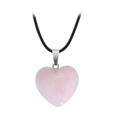 Rose Quartz Natural Rose Quartz Charms, with Silver Tone Metal Findings, Heart, 16x6mm