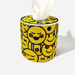 Smiling Face DIY Column Tissue Box Kits, Including Resin Rhinestones Bag, Diamond Sticky Pen, Tray Plate and Glue Clay, Smiling Face, 130x135mm
