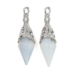 Опал Большие подвески из опалита с ограненными биконусами, с латунной фурнитурой , платина, 50~54x16~17 мм, отверстие : 7x5 мм