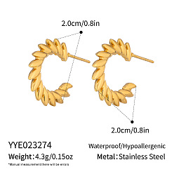 Twist C-образные 304 серьги-гвоздики из нержавеющей стали, реальный 18 k позолоченный, твист, 20x20 мм