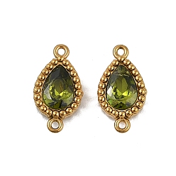Цвет Оливы Ионное покрытие (ip) 304 подвески-подвески из нержавеющей стали с кубическим цирконием в форме капли, реальный 18 k позолоченный, оливковый, 12.5x6.5x2.5 мм, отверстие : 0.8 мм