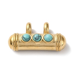 Synthetic Turquoise Boho Style Synthetic Turquoise 3-Bead Pendants, Column Charms with Golden Plated 304 Stainless Steel Findings, 14.5x28x9mm, Hole: 4mm