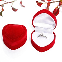 Red Velvet Organizer Ring Box, Portable Jewelry Storage Case, Heart, Red, 4.8x4.8x3.5cm