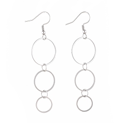 Stainless Steel Color 304 Stainless Steel Dangle Earrings, with Linking Rings, Ring, Stainless Steel Color, 71mm, Pin: 0.6mm