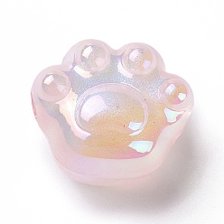 Pink УФ-покрытие Радужные переливающиеся светящиеся акриловые бусины, блеск бисера, светится в темноте, печать кошачьей лапы, розовые, 16x18.5x13 мм, отверстие : 2.5 мм
