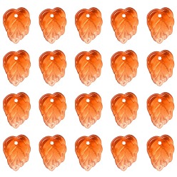 Dark Orange Autumn Theme Two-Tone Transparent Glass Charms, Leaf, Dark Orange, 13.5x10.5x3.5mm, Hole: 1.2mm