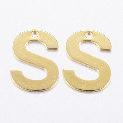 Letter S 304 Stainless Steel Charms, Letter, Initial Charms, Real 18k Gold Plated, Letter.S, 11x6~12x0.8mm, Hole: 1mm