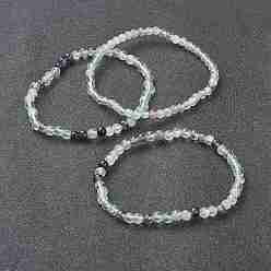 Fluorite Natural Fluorite Beaded Stretch Bracelets, Round, Beads: 4~5mm, Inner Diameter: 2-1/4 inch(5.65cm)