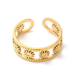 Golden Ion Plating(IP) 304 Stainless Steel Flower Open Cuff Ring Finding, Pad Ring Settings, Golden, Inner Diameter: 18mm, Tray: 1.2mm