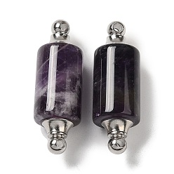 Amethyst Natural Amethyst Connector Charms, with Stainless Steel Color Plated 304 Stainless Steel Findings, Column Links, 36x12mm, Hole: 1.2~1.4mm